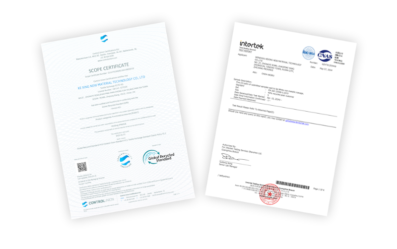 Intertek test report and Control Union scope certificate