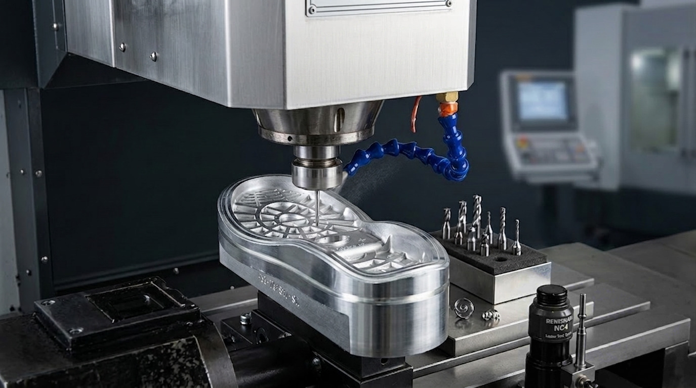 CNC machine precision machining a shoe mold cavity